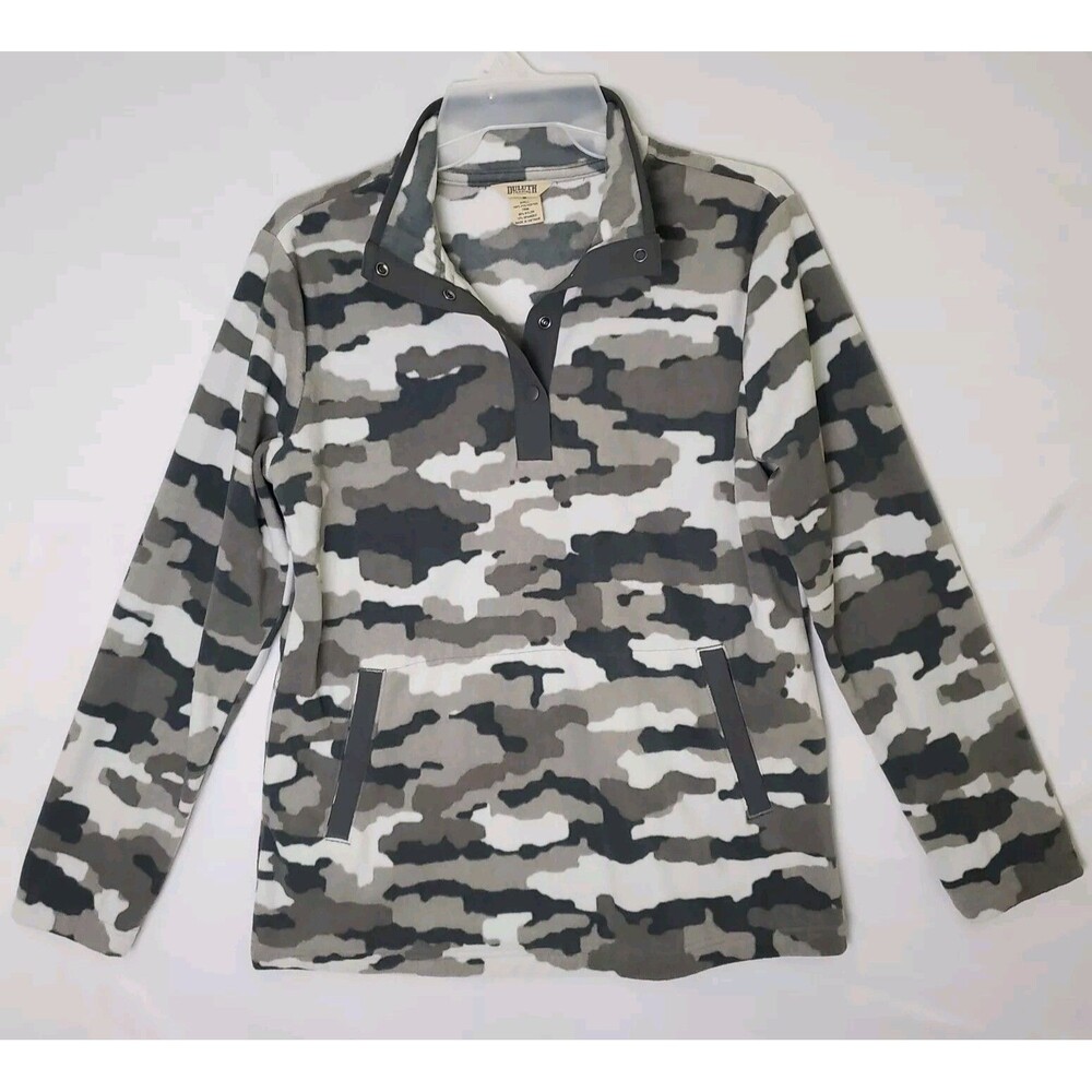 Duluth Trading Co Size S Camo Fleece Pullover Gray White 1/4 Snap Sweatshirt